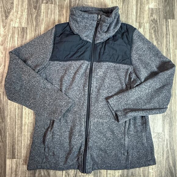 New Balance 1X Full Zip Heather Gray Fleece Jacket Black Trim Women’s Plus - Picture 1 of 5